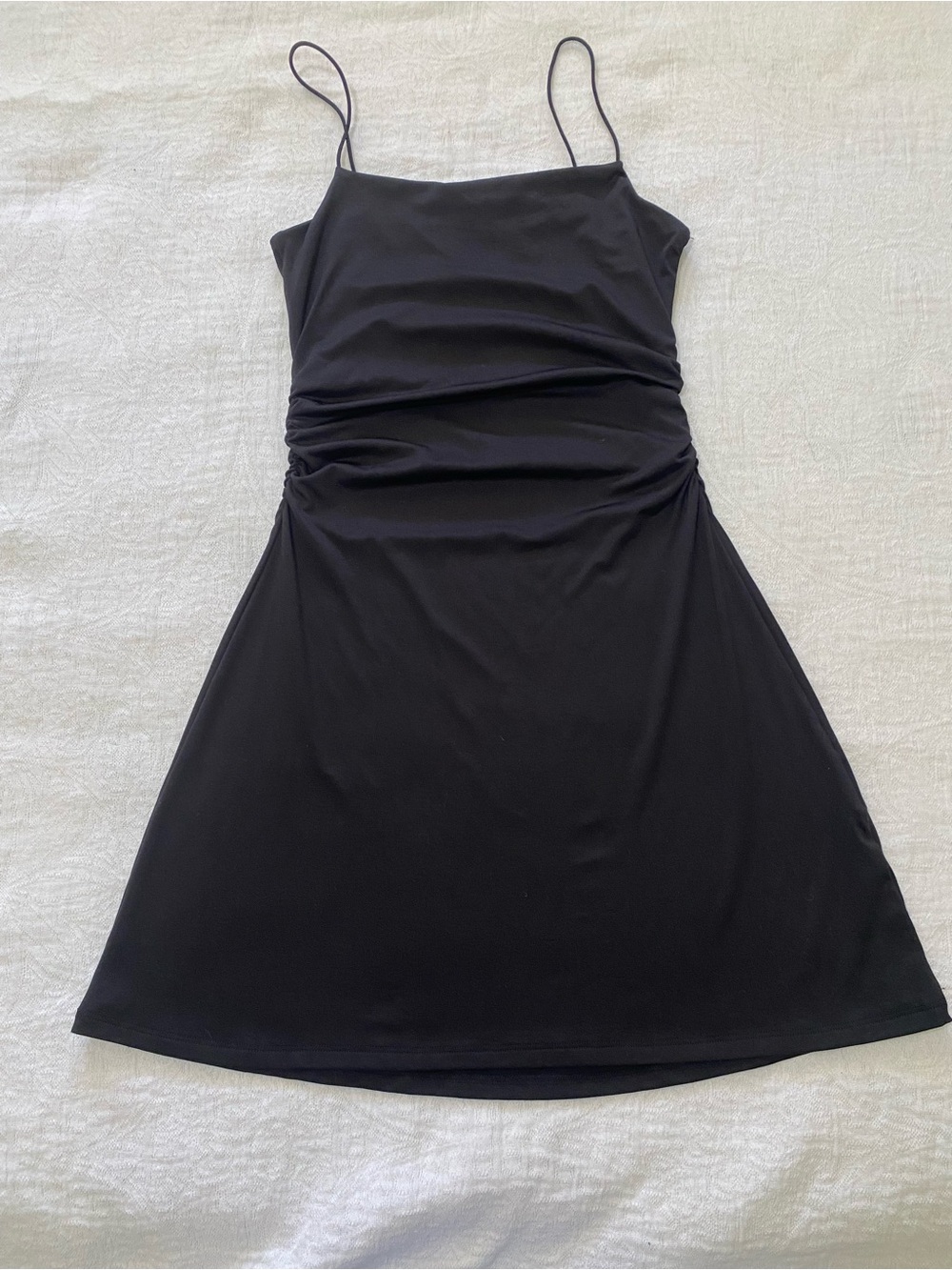 H&M Divided Womens XS Black Draped Slip Mini Dress Ruched Spaghetti Straps